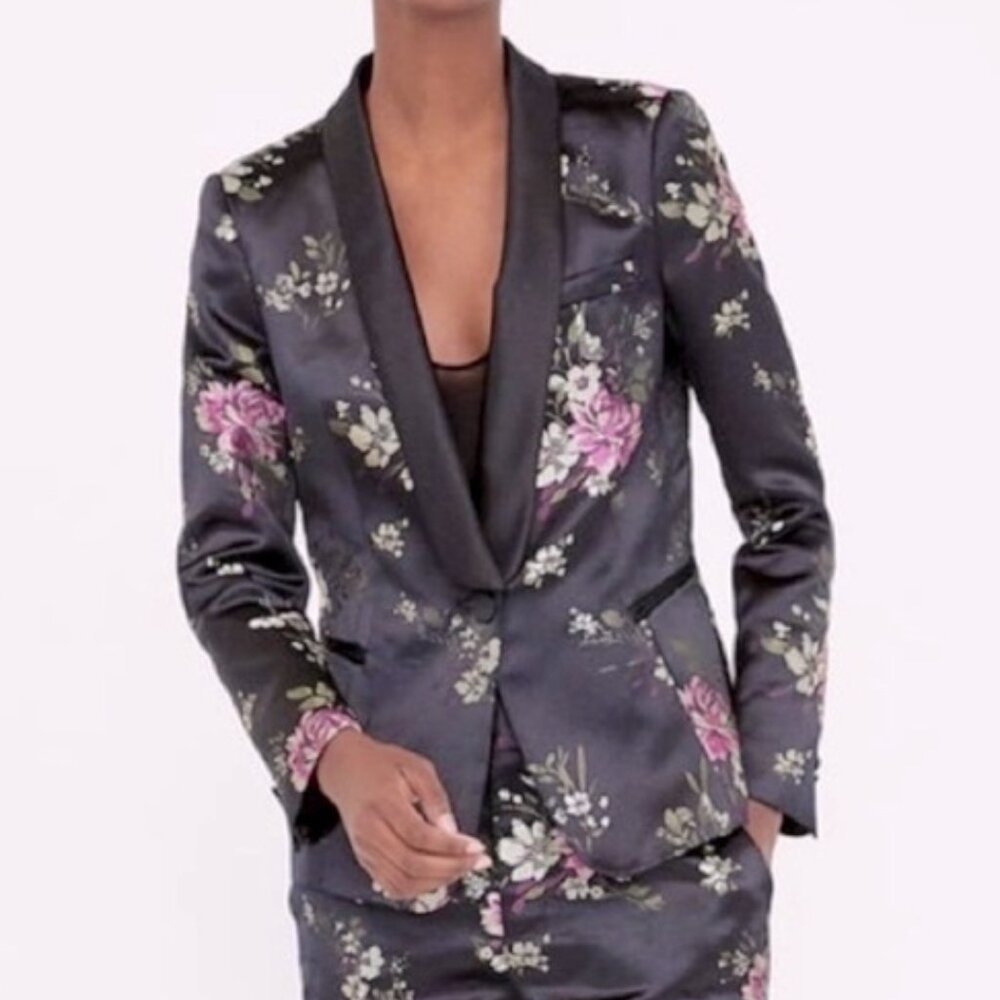 Zara Tuxedo Style Floral Satin Blazer - XS - NWT